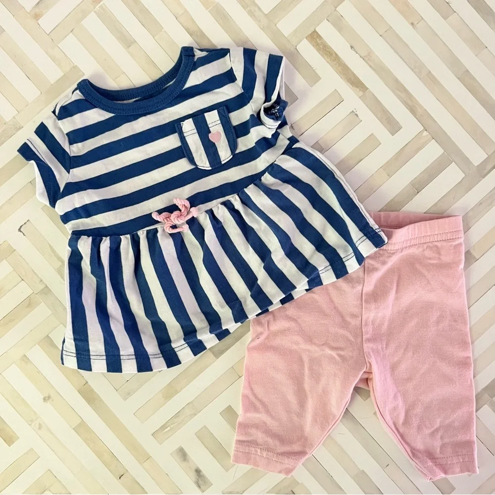 CARTERS Striped Top & Pink Leggings, 3mo - NWOT
